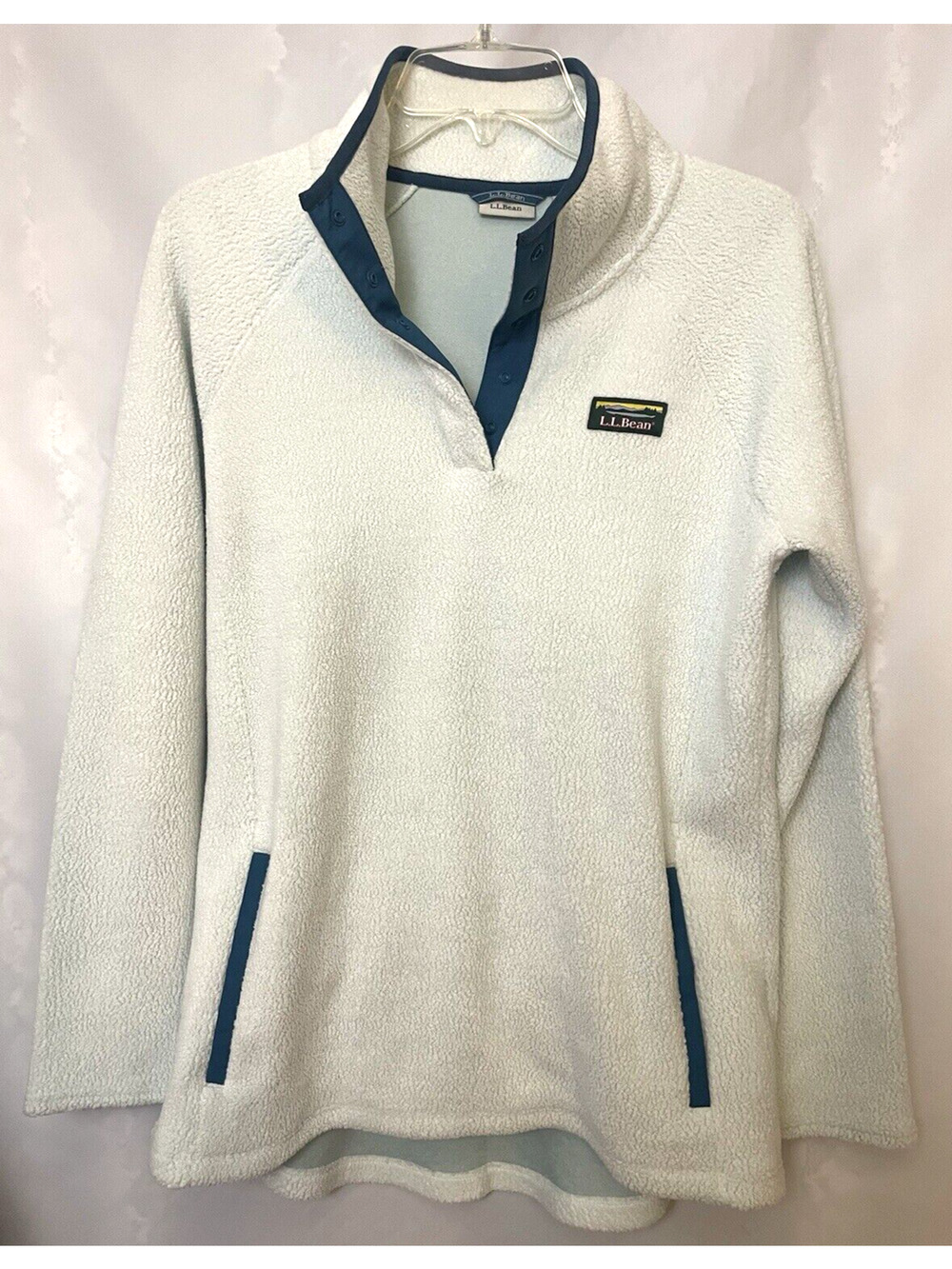 LLBean Women’s Size S Tumbled Sherpa Quarter-Snap Green Fleece Kangaroo pocket
